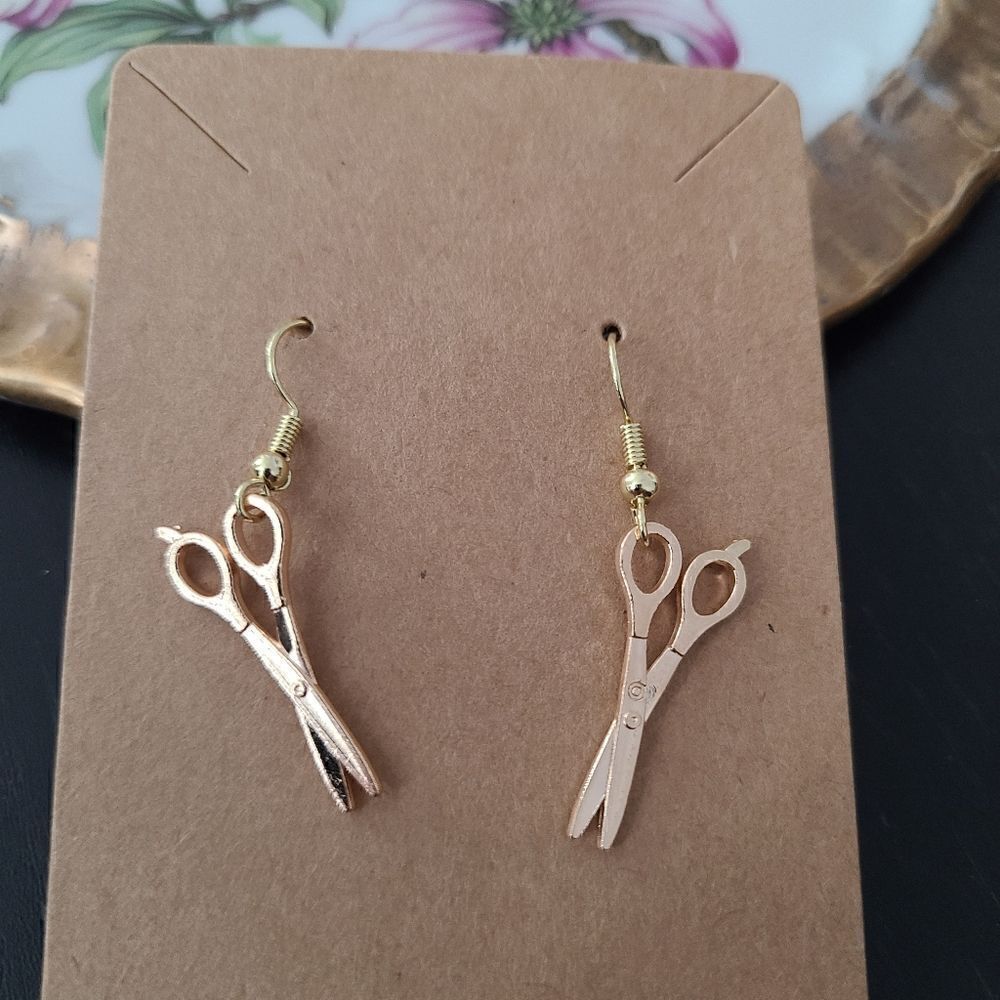 New Handcrafted 3D Scissor Dangle Earrings on 14K Gold Plated Hooks